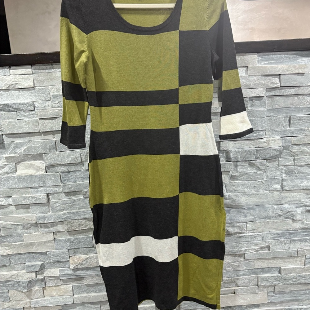 Danny & Nicole Olive, Black & White Striped Midi Dress